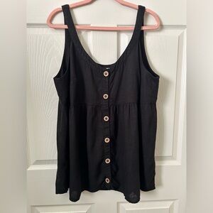 Terra &Sky black linen blend button front tank top 16/18